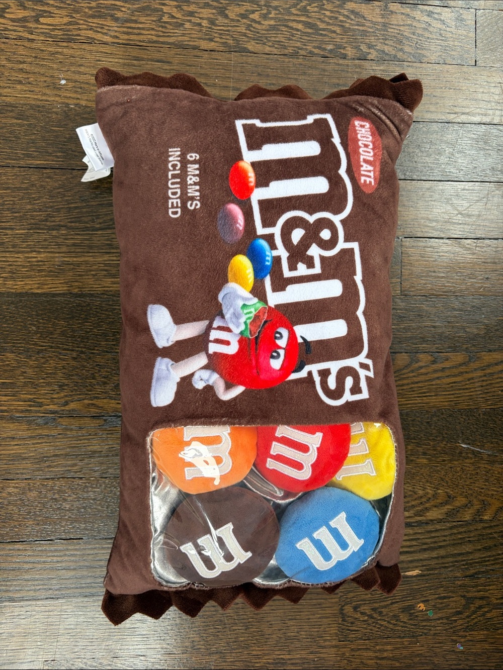 iScream M&M'S Brown Plush Pillow with Red, Orange, Yellow, Blue & Brown Candy